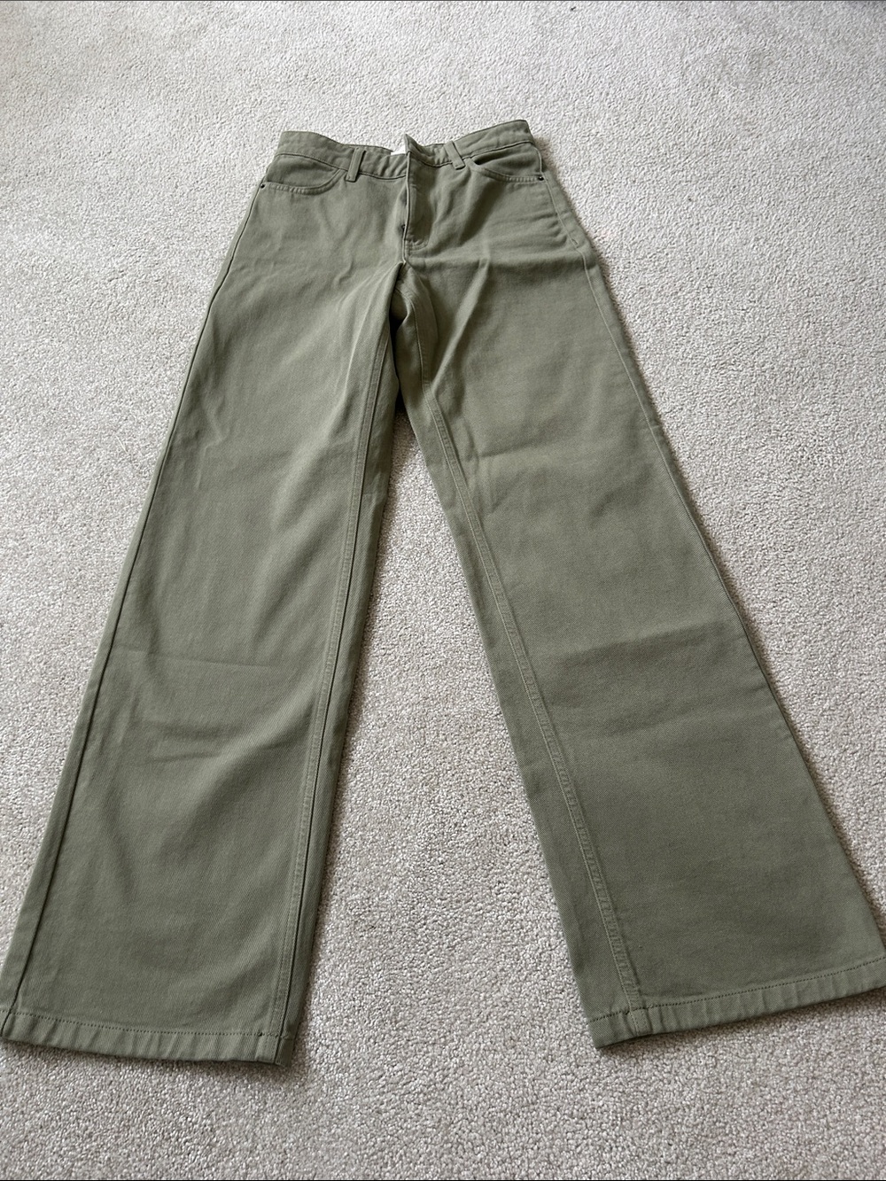 Sezane Olive Green Wide-Leg Jeans